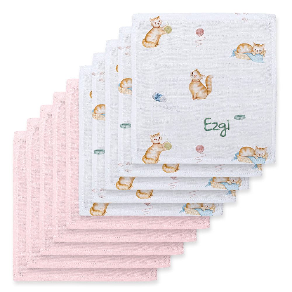 Müslin Bebek Ağız Bezi Paketi – Chaton & Innocent Pink 10`lu