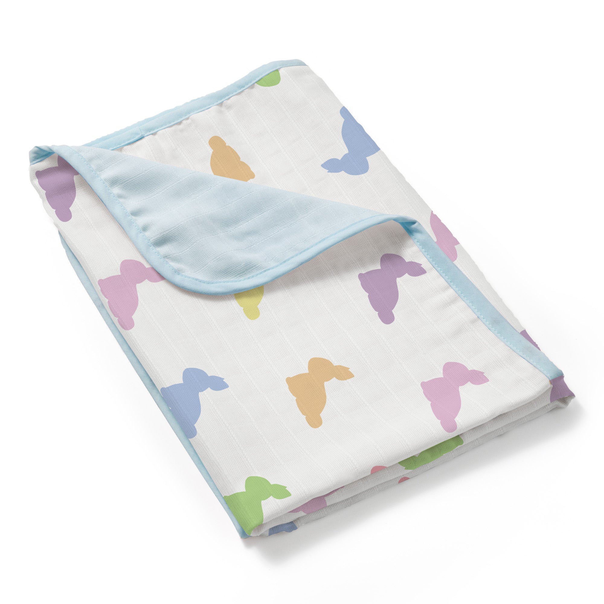 Çift Kat Müslin Battaniye 0.5 TOG -  65x65 cm - Rainbow Lapin Blue