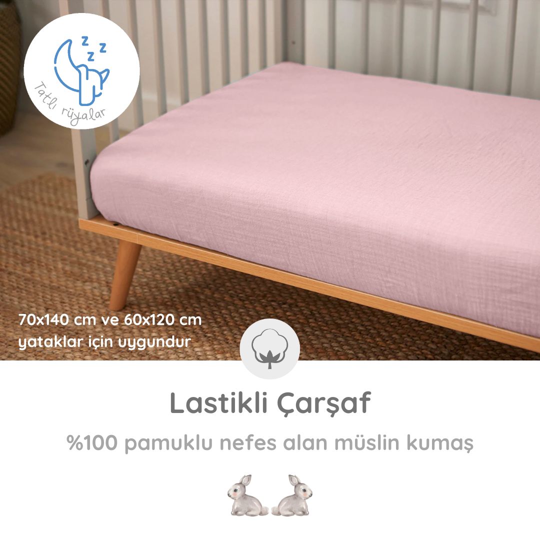 Lastikli Müslin Bebek Çarşaf - Innocent Pink